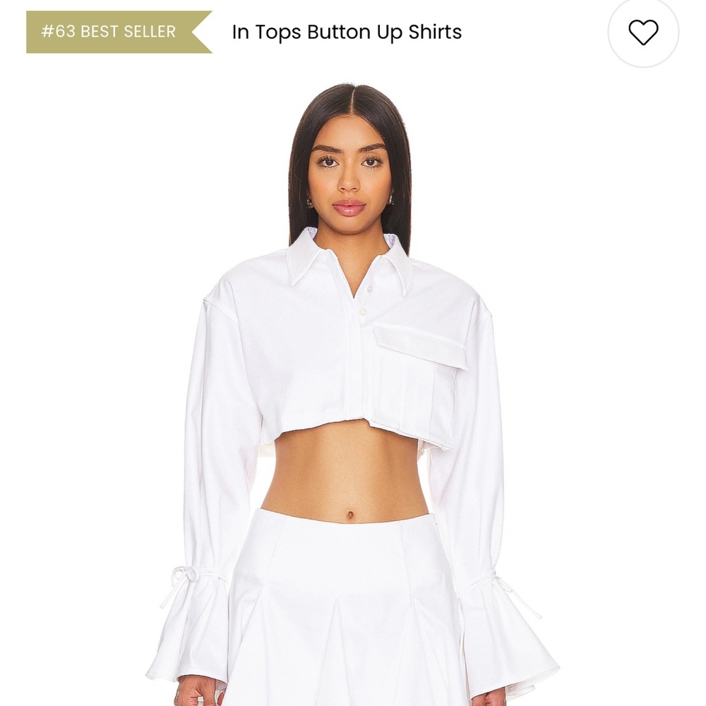 White Button-Up Crop Top skirt set!